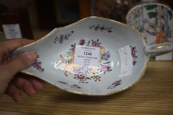 A Chinese export sauce tureen and a tea caddy